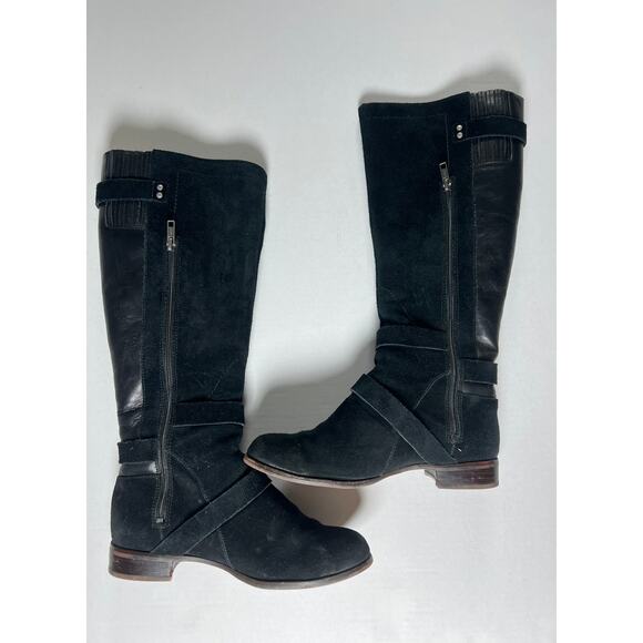 UGG Cyndee Riding Boots Suede and Leather Black, Sherpa Lined, Size 7 - Picture 2 of 10